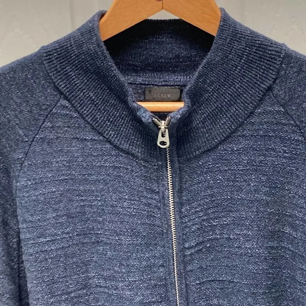 J. Crew Blue Men's Full Zip Dual Pocket Sweater Size Large